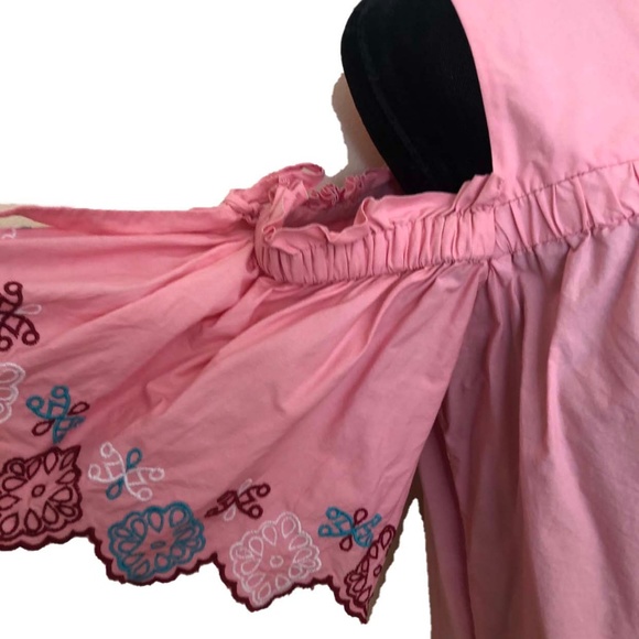 Ann Taylor LOFT Pink Cold Shoulder Embroidered Top - Picture 3 of 6